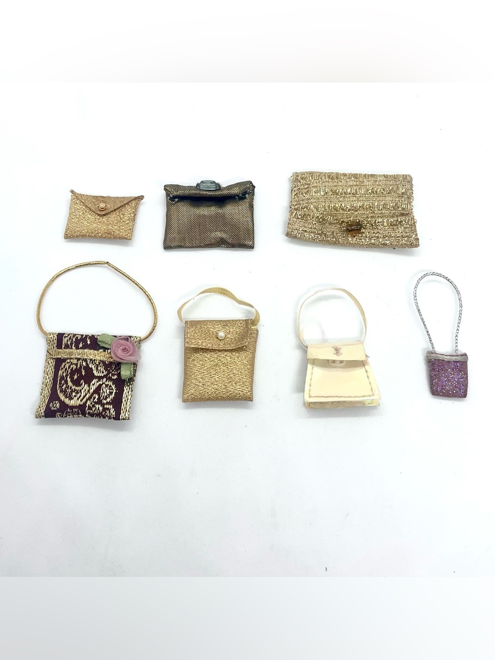 Vtg 1960s/90 Barbie Doll Purses Gold Lame Clutch Brocade Iridescent Evening Bags